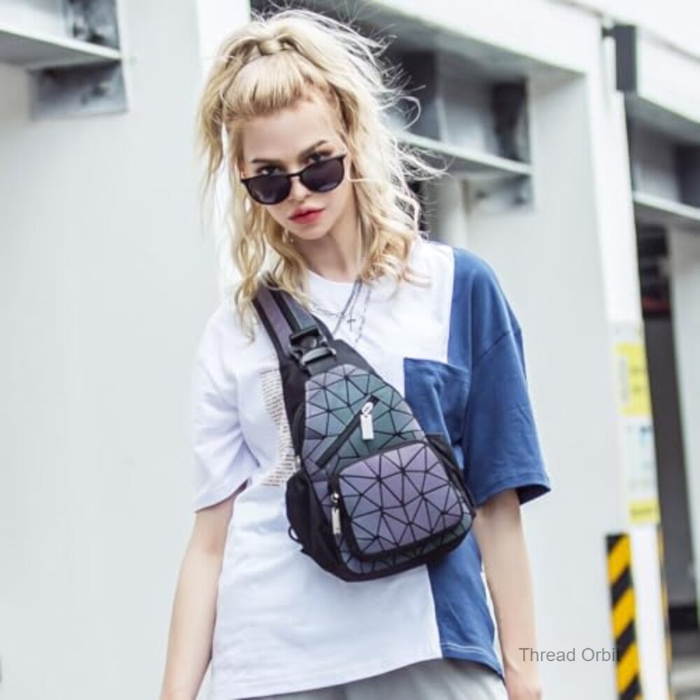 Geometric Luminous Backpack Reflective Daypack Cr… - image 2